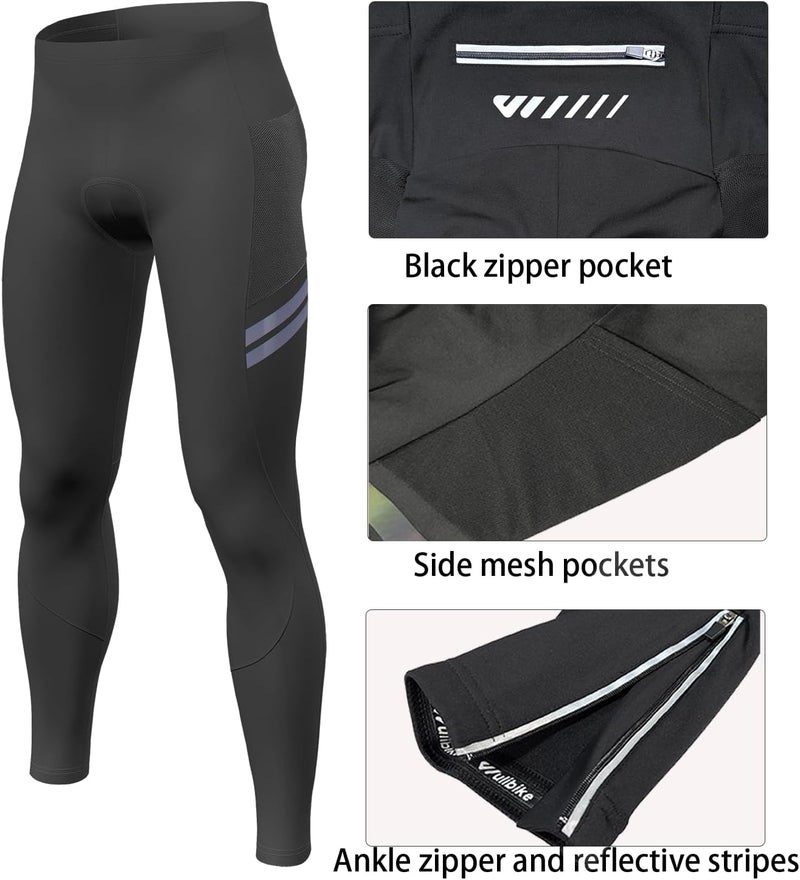 logass Men's Cycling Pants Padded Thermal Windproof Bike Bicycle Tight Trousers Pockets - Image 2
